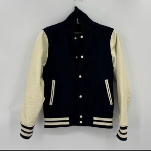 Black and Cream Varsity Jacket with Ribbed Collar